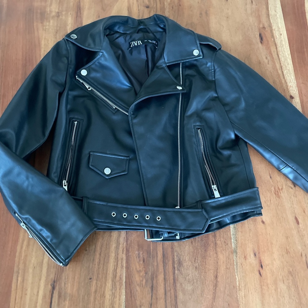 Zara Black Faux Leather Motorcycle Jacket with Asymmetrical Zipper